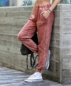 42POPS | Dark Rust Acid Wash Pocket Joggers - Women