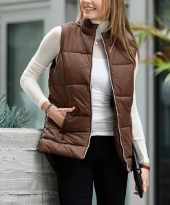 42POPS | Mocha Zip-Up Quilted Pocket Vest - Women