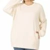 42POPS | Cream Crewneck Long-Sleeve Pocket Sweatshirt - Plus