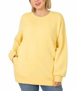 42POPS | Dusty Banana Crewneck Long-Sleeve Pocket Sweatshirt - Plus