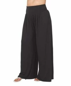 42POPS | Black Smocked-Waist Wide-Leg Pants - Plus