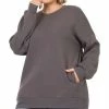 42POPS | Ash Gray Crewneck Long-Sleeve Pocket Sweatshirt - Plus