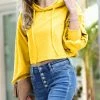 42POPS | Yellow French Terry Drop-Shoulder Puff-Sleeve Crop Hoodie - Women