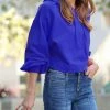 42POPS | Bright Blue French Terry Drop-Shoulder Puff-Sleeve Crop Hoodie - Women