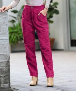 42POPS | Magenta Corduroy Pocket High-Waist Pants - Women
