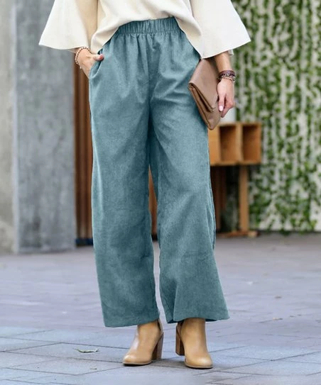 42POPS | Blue Gray Corduroy Pocket Wide-Leg Pants - Women