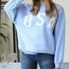 42POPS | Spring Blue & Ivory 'USA' Relaxed-Fit Crewneck Sweatshirt - Women