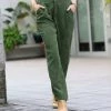 42POPS | Army Green Corduroy Pocket High-Waist Pants - Women