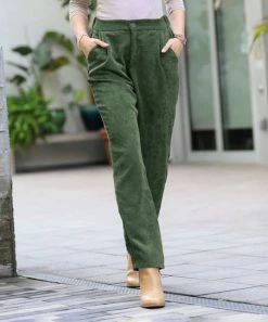 42POPS | Army Green Corduroy Pocket High-Waist Pants - Women