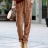 42POPS | Deep Camel Corduroy Drawstring-Waist Cuffed Straight-Leg Pants - Women