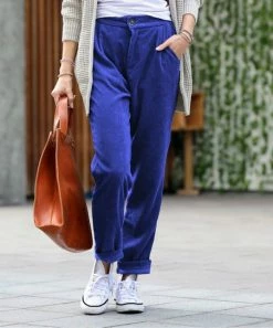 42POPS | Bright Blue Corduroy Pocket High-Waist Pants - Women