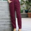 42POPS | Dark Burgundy Corduroy Pocket High-Waist Pants - Women