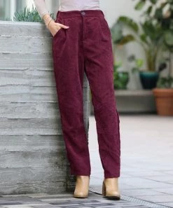 42POPS | Dark Burgundy Corduroy Pocket High-Waist Pants - Women