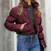 42POPS | Dark Burgundy Crop Pocket Puffer Jacket - Women