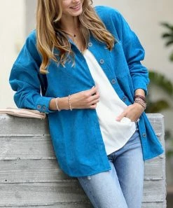 42POPS | Deep Sky Corduroy Oversize Button-Up Pocket Shacket - Women