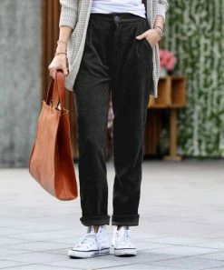 42POPS | Black Corduroy Pocket High-Waist Pants - Women