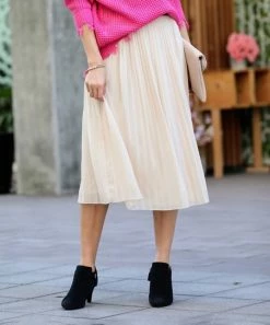 42POPS | Taupe High-Waist Pleated Midi Skirt - Women