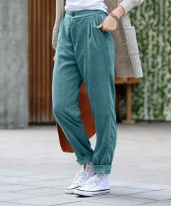 42POPS | Dusty Teal Corduroy Pocket High-Waist Pants - Women