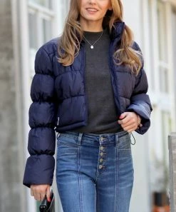 42POPS | Navy Crop Pocket Puffer Jacket - Women