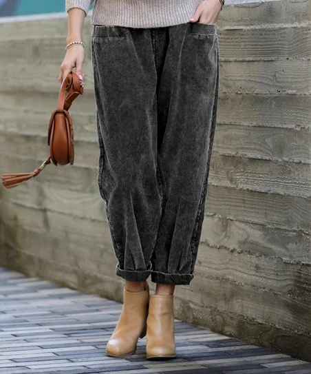 42POPS | Gray Vintage Wash Corduroy Pocket Wide-Leg Pants - Women