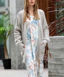 42POPS | Heather Beige Waffle-Knit Pocket Open Cardigan - Women