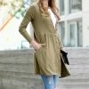 42POPS | Khaki Shirred-Waist Button-Up Pocket Cardigan - Women