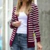 42POPS | Dark Burgundy & Ivory Stripe Snap-Front Cardigan - Women