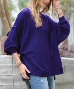 42POPS | Bright Blue Oversize Exposed-Seam Crewneck Sweater - Women