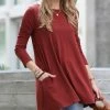42POPS | Dark Rust Boatneck Long-Sleeve Pocket Swing Top - Women