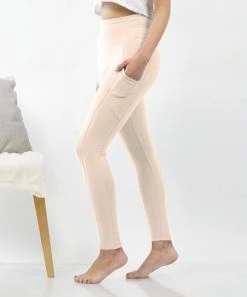 42POPS | Sand Beige Brushed Microfiber Pocket Full-Length Leggings - Women
