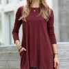 42POPS | Dark Burgundy Boatneck Long-Sleeve Pocket Swing Top - Women