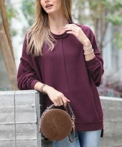42POPS | Eggplant Brushed Waffle Exposed-Seam Oversize Sweater - Women