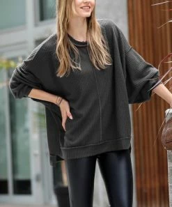 42POPS | Ash Gray Brushed Waffle Exposed-Seam Oversize Sweater - Women