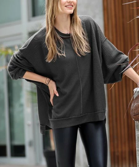 42POPS | Ash Gray Brushed Waffle Exposed-Seam Oversize Sweater - Women