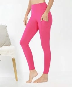42POPS | Fuchsia Brushed Microfiber Pocket Full-Length Leggings - Women