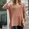 42POPS | Cocoa Brushed Thermal Waffle V-Neck Hi-Low Sweater - Women
