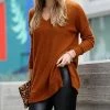 42POPS | Almond Waffle-Knit Side-Slit V-Neck Tunic - Women