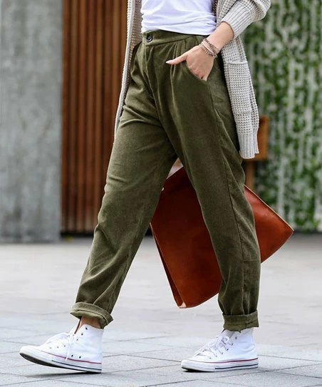 42POPS | Dark Olive Corduroy High-Rise Pocket Pants - Women