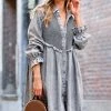 42POPS | Gray Denim Ruffle Poet-Sleeve Shirt Dress - Women