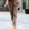 42POPS | Mocha Corduroy Drawstring-Waist Pocket Cuffed Pants - Women