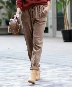 42POPS | Mocha Corduroy Drawstring-Waist Pocket Cuffed Pants - Women