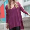 42POPS | Eggplant Front-Seam V-Neck Side-Slit Hi-Low Sweater - Women