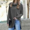 42POPS | Ash Gray Cowl Neck Long-Sleeve Hi-Low Tunic - Women