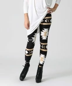 42POPS | Black & Gold Geometric Leggings - Women