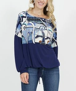 42POPS | Navy & White Abstract Color Block Drawstring Dolman Top - Women