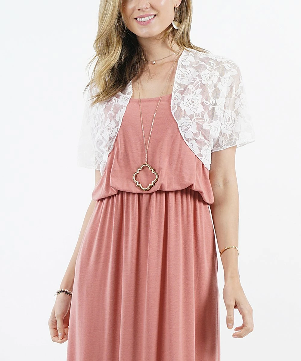 42POPS | White Floral Short-Sleeve Lace Bolero - Women - Image 2