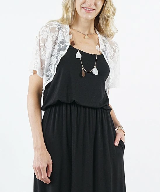 42POPS | White Floral Short-Sleeve Lace Bolero - Women