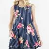42POPS | Navy & Fuchsia Floral Stripe Round-Neck Sleeveless Pocket Tunic - Women