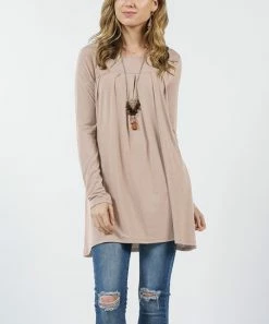 42POPS | Ash Mocha Pleated Long-Sleeve Two-Pocket Tunic - Plus