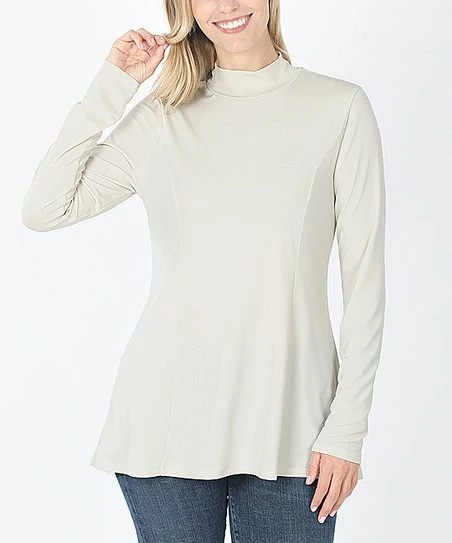 42POPS | Bone Mock Neck Long-Sleeve Top - Women